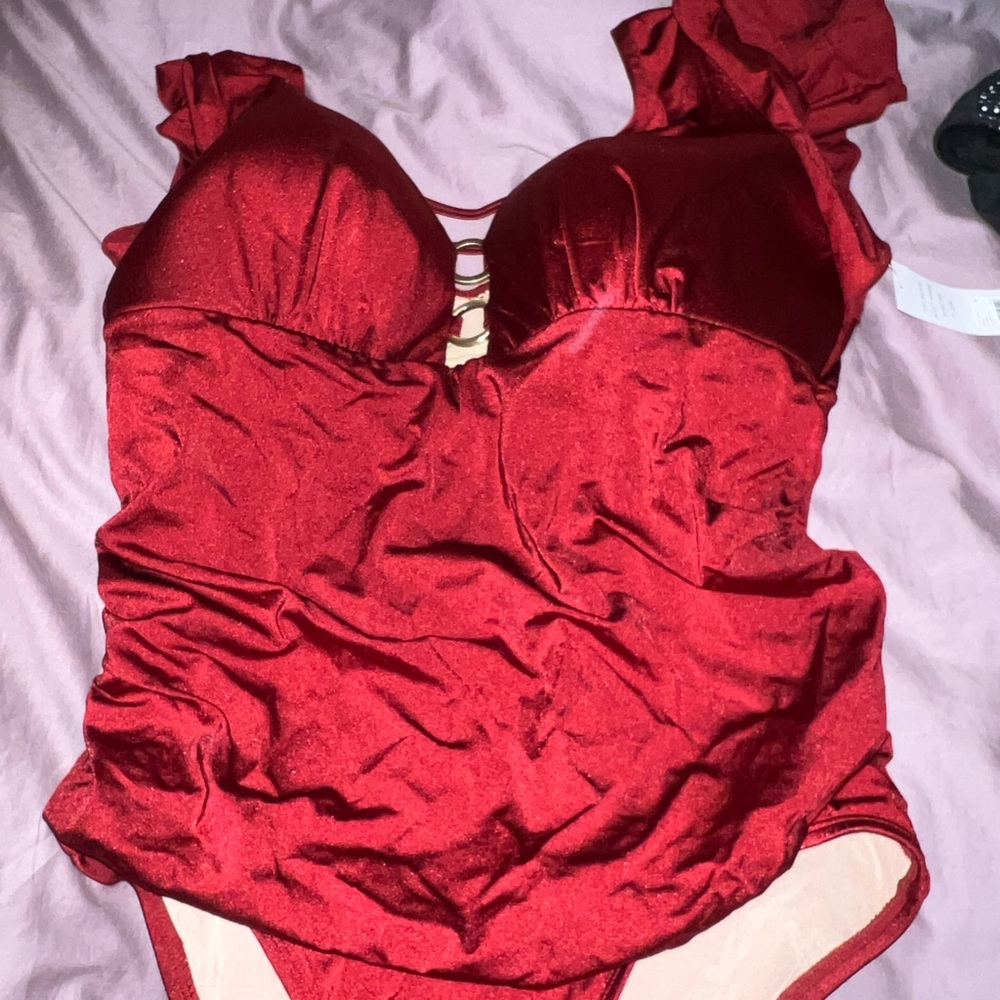 Red one piece bathing suit